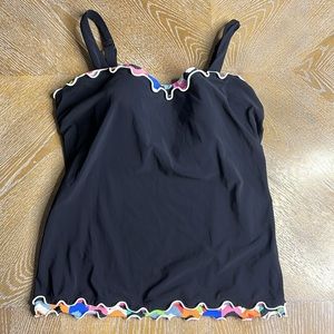 PROFILE BY GOTTEX Black Ruffle Tankini Swim Top 34E